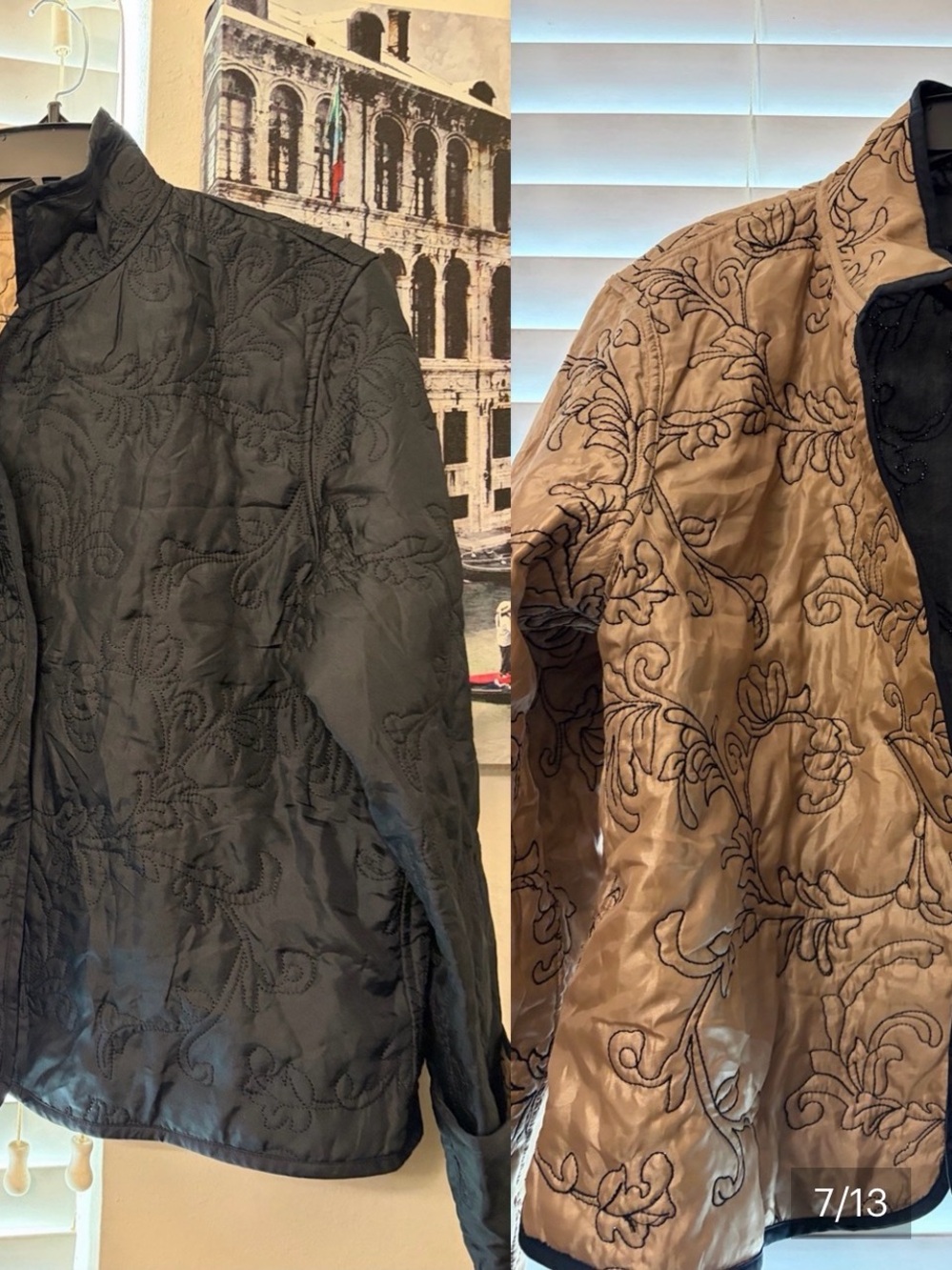 Reversible Quilted Black Blazer/jacket with gold  Embroidered Lining small